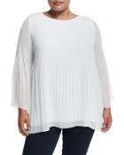 Pleated-waist Long-sleeve Blouse,