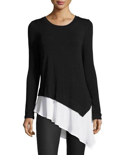 Asymmetric Layered Hem Tee, Black/white