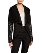 Faux Leather Drape Asymmetric Zip Jacket