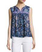 Dreamweaver Sleeveless Silk Top, Blue Pattern