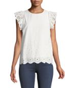 Eyelet-embroidered Cap-sleeve Blouse