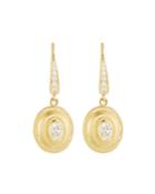 Small 18k Gold Fluted Diamond Oval Drop Earrings