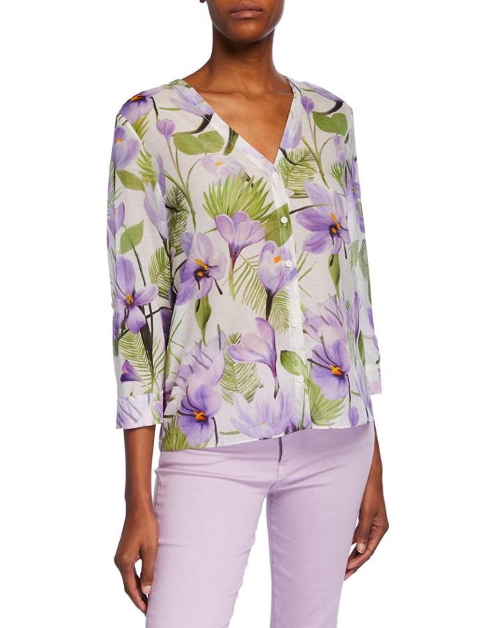 Colby Floral-print Button-down 3/4-sleeve