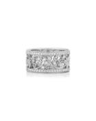 Scroll Leaf Band Ring With Diamond Rails,