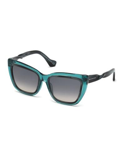 Two-tone Twisted Cat-eye Sunglasses, Transparent Turquoise/smoke