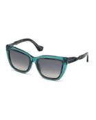 Two-tone Twisted Cat-eye Sunglasses, Transparent Turquoise/smoke