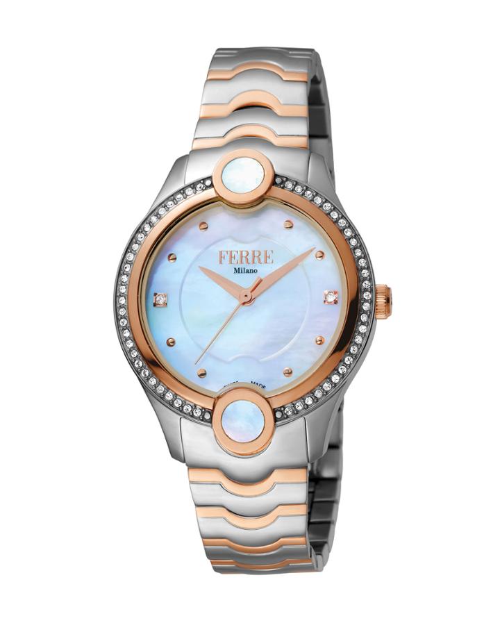 Women's 34mm Stainless Steel 3-hand Inlay Glitz Watch With Bracelet,