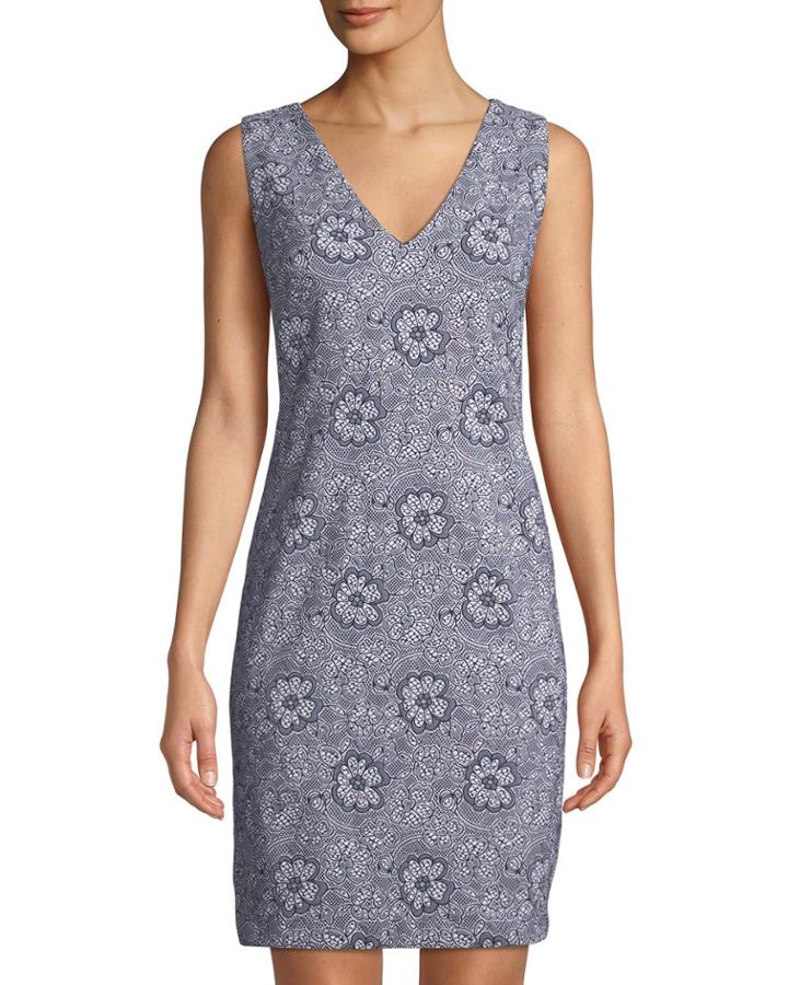 V-neck Floral Jacquard Dress