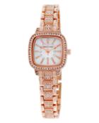 24mm Crystalized Square Watch W/ Bracelet, Rose Gold