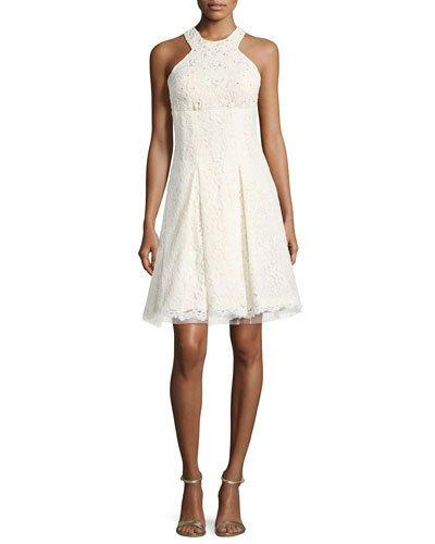 Bead-embellished Lace Cocktail Dress, Ivory