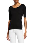 Cashmere Ribbed Elbow-sleeve Top