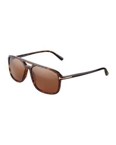 Terry Men's Square Acetate Sunglasses, Brown Tortoise