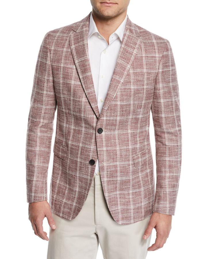 Men's Cotton/linen Windowpane
