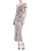 Poe Off-the-shoulder Ruched Stretch-satin Cocktail Dress