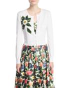Button-front Wool Cardigan W/ Beaded Floral Detail