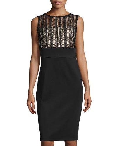 Lace-overlay Scuba Cocktail Dress, Black