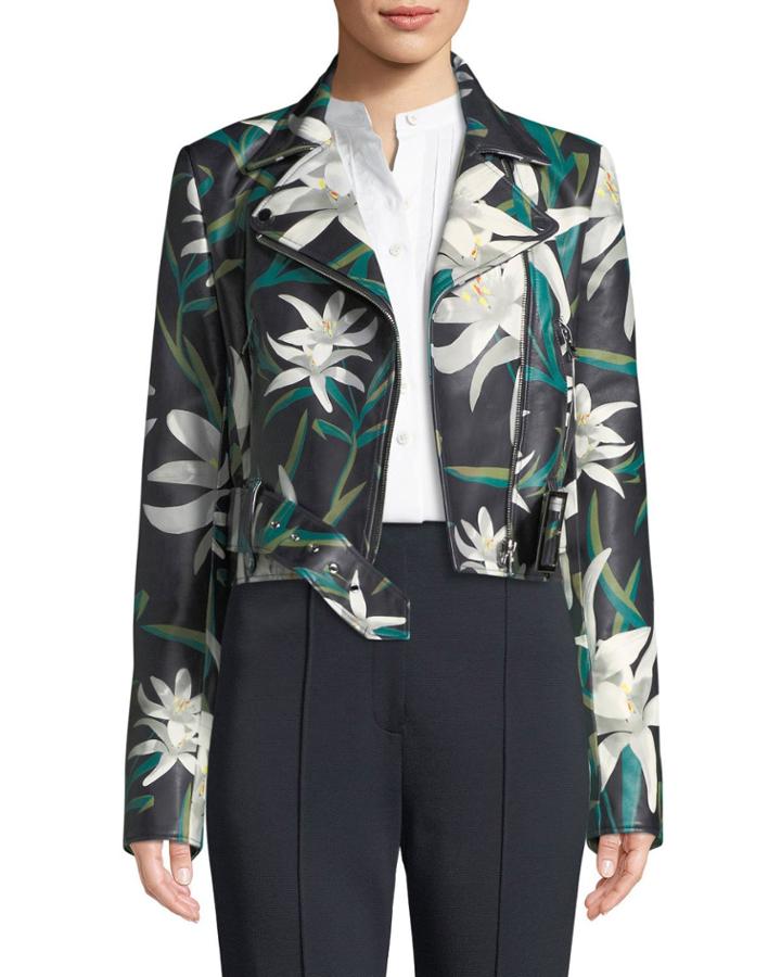 Lily Print Zip-front Cropped Leather