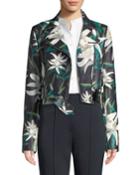Lily Print Zip-front Cropped Leather