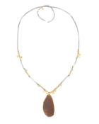 Long Knotted Cord & Faux Agate Pendant Necklace