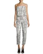 Strapless Zebra-print Jumpsuit,