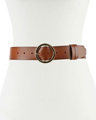 Leather Belt With Circle Buckle, Tan