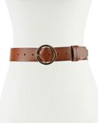 Leather Belt With Circle Buckle, Tan