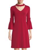 Bell-sleeve Choker-neck A-line Dress