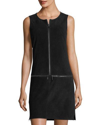 Sleeveless Leather Zip-detail Dress