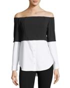 Off-the-shoulder Mixed-media Blouse