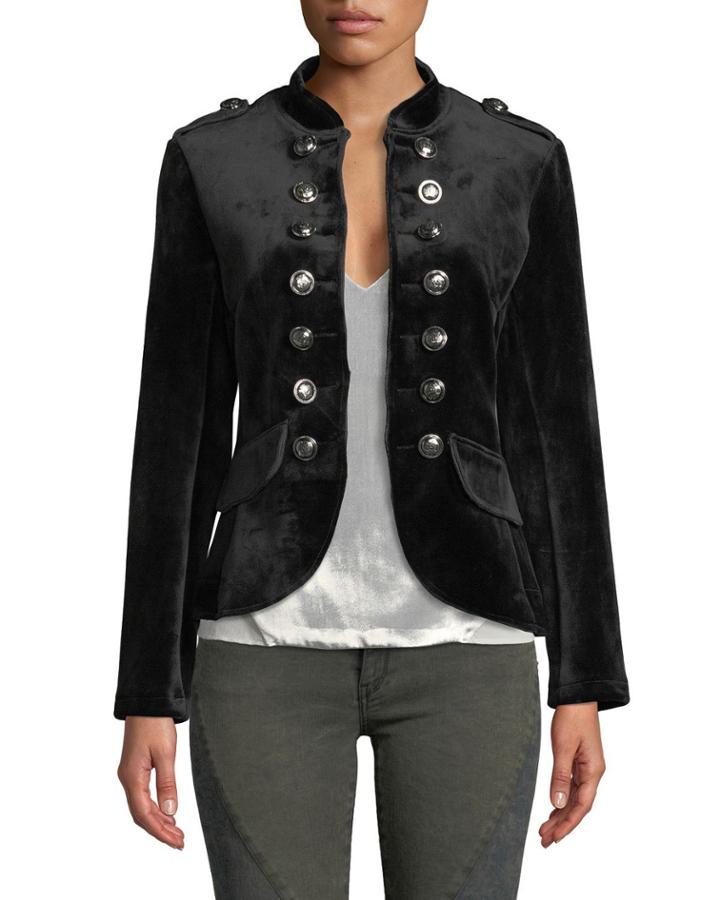 Bonded-velvet Military Blazer