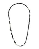 Cuban Long Paper & Bone Beaded Necklace, Black