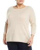 Basic Cashmere Boat-neck Pullover Sweater, Beige (plus