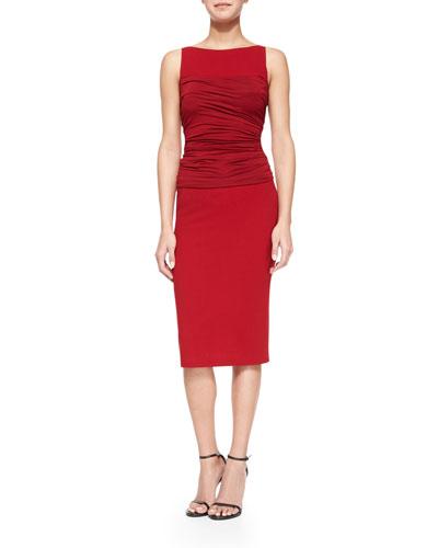 Sleeveless Ruched-bodice Shift Dress, Dark Cherry