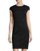 Cap-sleeve Textured Knit Shift Dress, Black