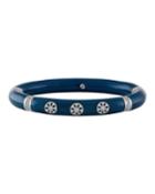 18k White Gold Thin Enamel Bangle W/ Diamonds, Blue