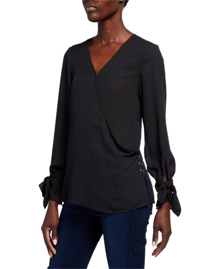 Tie-cuff Wrap Blouse