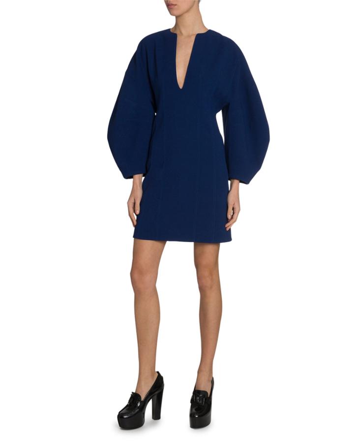 Lantern-sleeve Deep-v Dress