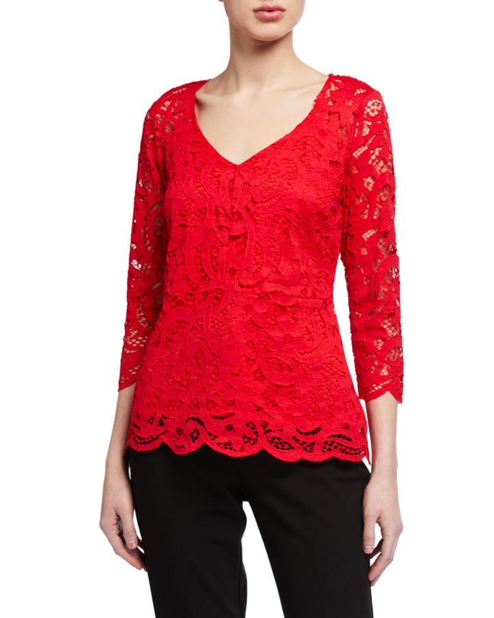 3/4-sleeve V-neck Zip Up