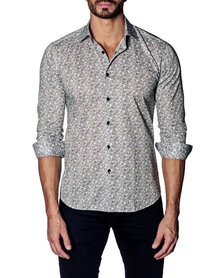 Men's Modern-fit Micro-floral Long-sleeve