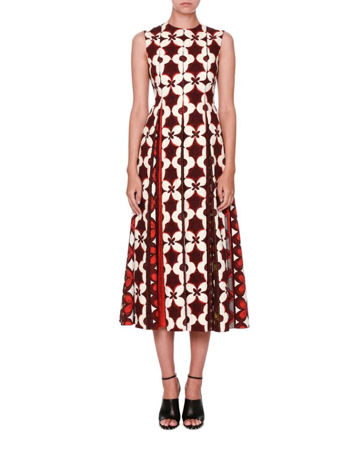 Cuban Flower Sleeveless Midi Dress,