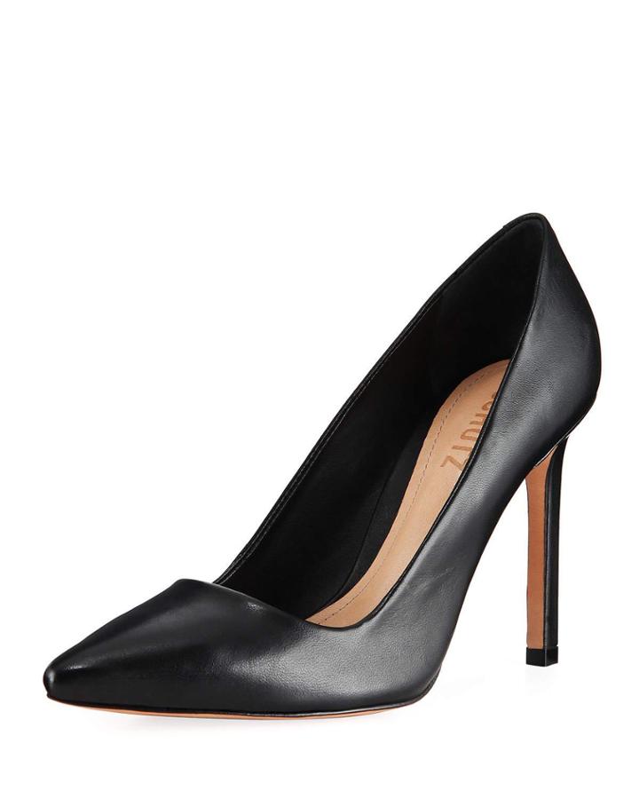 Farah Leather Pointed Pump, Black