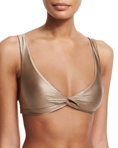 Knotted-front Swim Top, Bronze