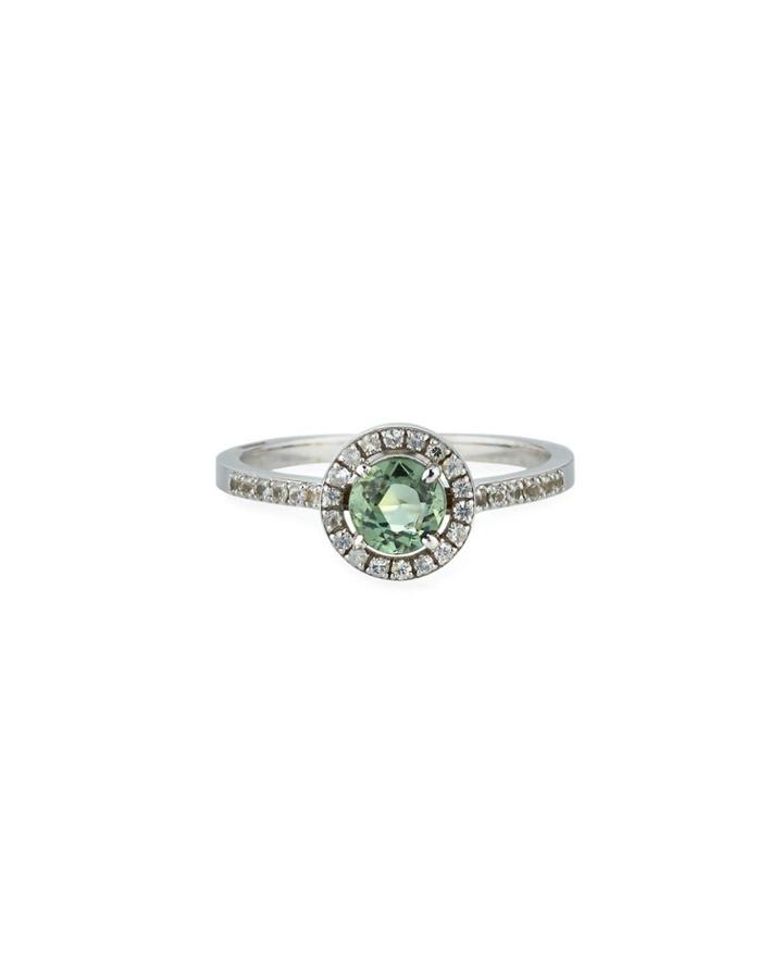 14k White Gold Green & White Sapphire Ring,