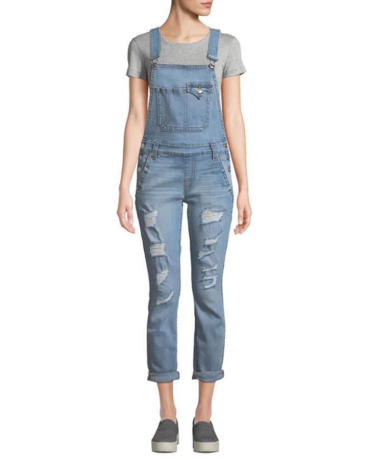 Distressed Boyfriend Denim Overalls