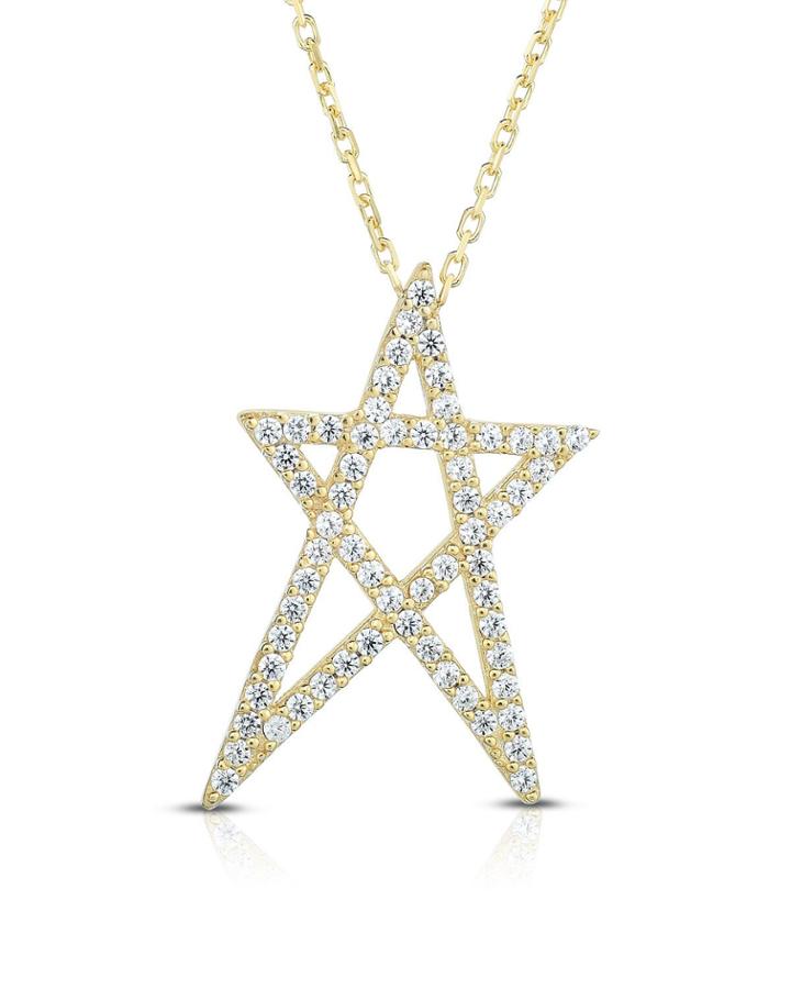 Cubic Zirconia Cutout Star Pendant Necklace, Yellow