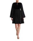 Tie-neck Puff-sleeve Full Skirt Peasant Dress