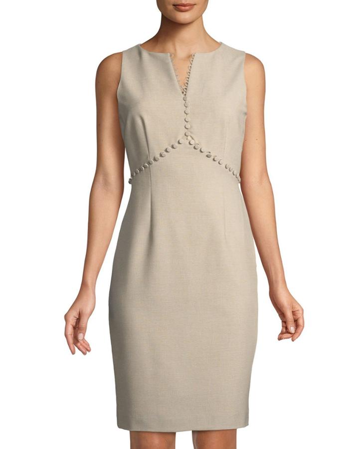 Fonda Twill V-neck Dress With Button Detail