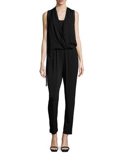 Stassi Draped Sleeveless Jumpsuit, Black