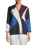 3/4-sleeve Colorblocked Stretch-wool Top