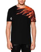 Feather-print Short-sleeve Graphic T-shirt, Black
